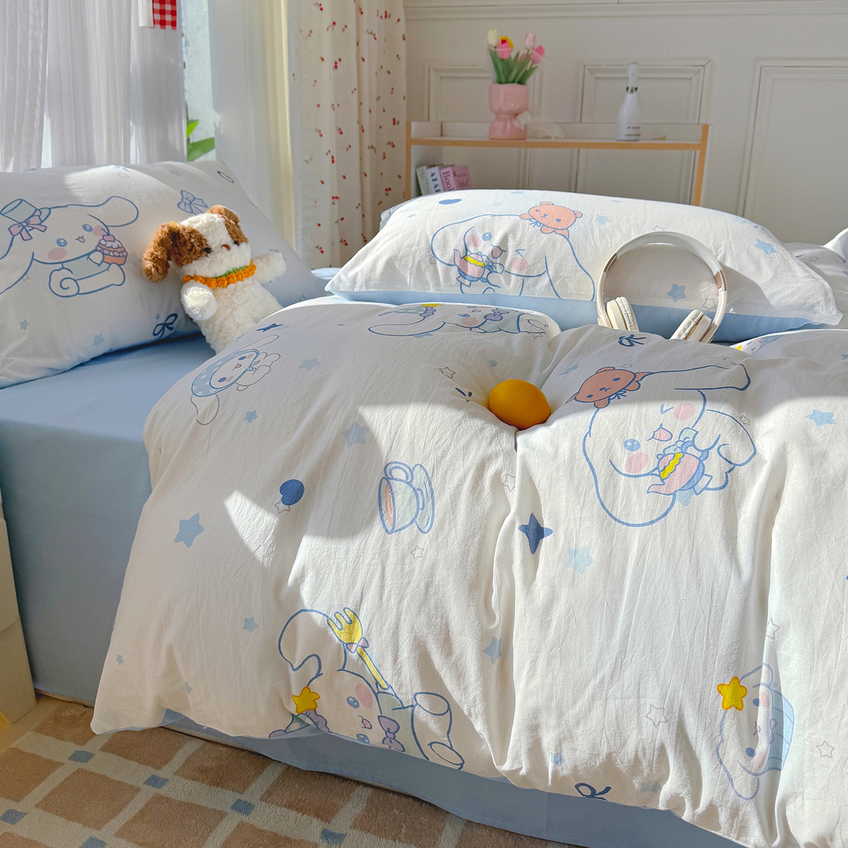 91家纺网 家纺一手货源 找家纺 颜选 2026新款仿棉105克加厚水洗棉四件套-有买家秀 长耳朵星星