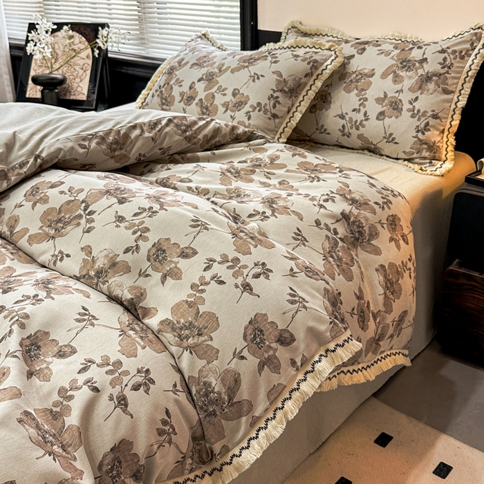 91家纺网 家纺一手货源 找家纺 漫仙阁家纺 2026新款流苏亚麻四件套 与花时-咖