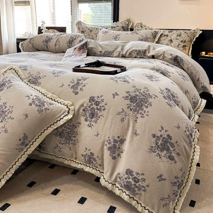 漫仙阁家纺 2026新款流苏亚麻四件套 纸月