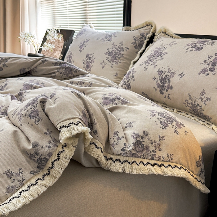 91家纺网 家纺一手货源 找家纺 漫仙阁家纺 2026新款流苏亚麻四件套 纸月