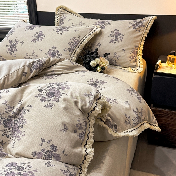 91家纺网 家纺一手货源 找家纺 漫仙阁家纺 2026新款流苏亚麻四件套 纸月