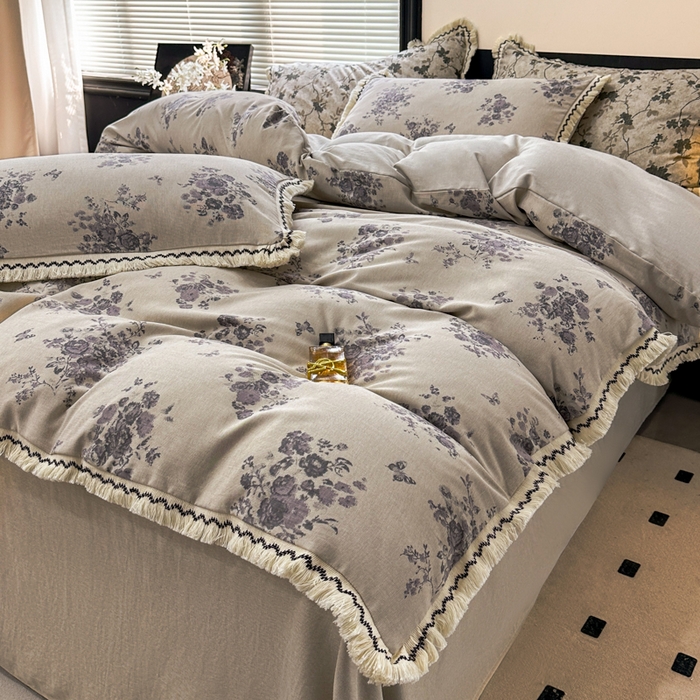 91家纺网 家纺一手货源 找家纺 漫仙阁家纺 2026新款流苏亚麻四件套 纸月