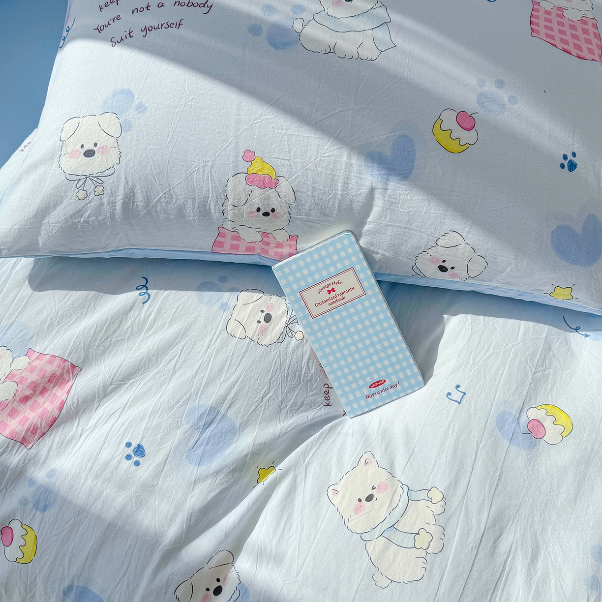 91家纺网 家纺一手货源 找家纺 颜选 2026新款仿棉105克加厚水洗棉四件套-有买家秀 汪星人