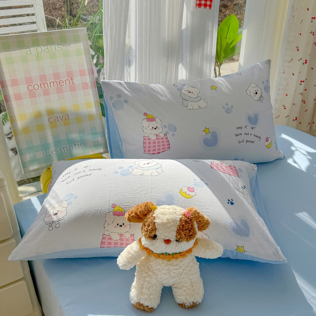 91家纺网 家纺一手货源 找家纺 颜选 2026新款仿棉105克加厚水洗棉四件套-有买家秀 汪星人