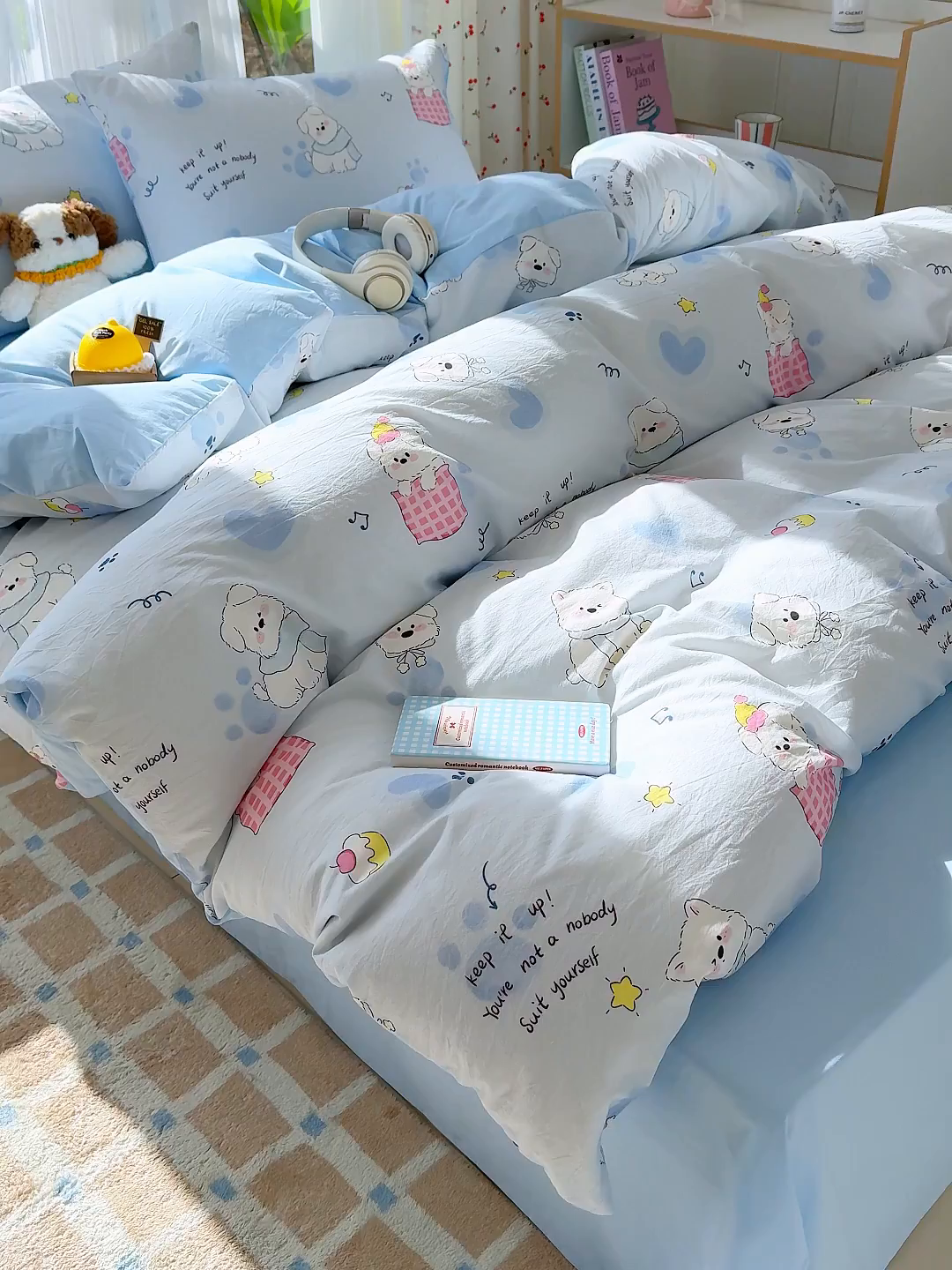 91家纺网 家纺一手货源 找家纺 颜选 2026新款仿棉105克加厚水洗棉四件套-有买家秀 汪星人