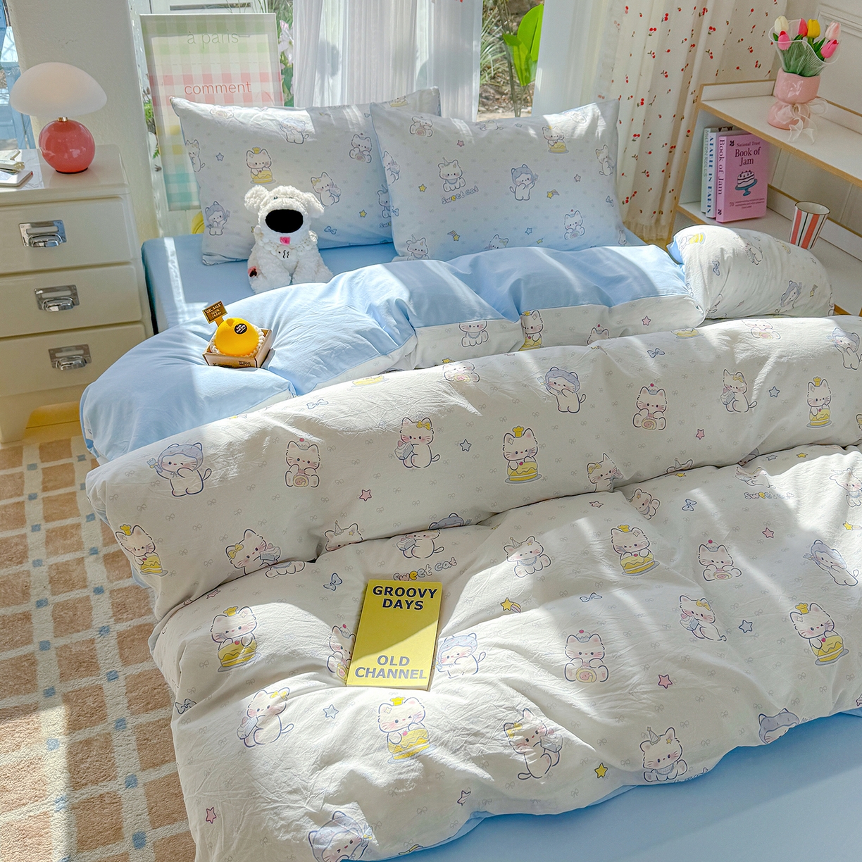 91家纺网 家纺一手货源 找家纺 颜选 2026新款仿棉105克加厚水洗棉四件套-有买家秀 星云奶芙猫