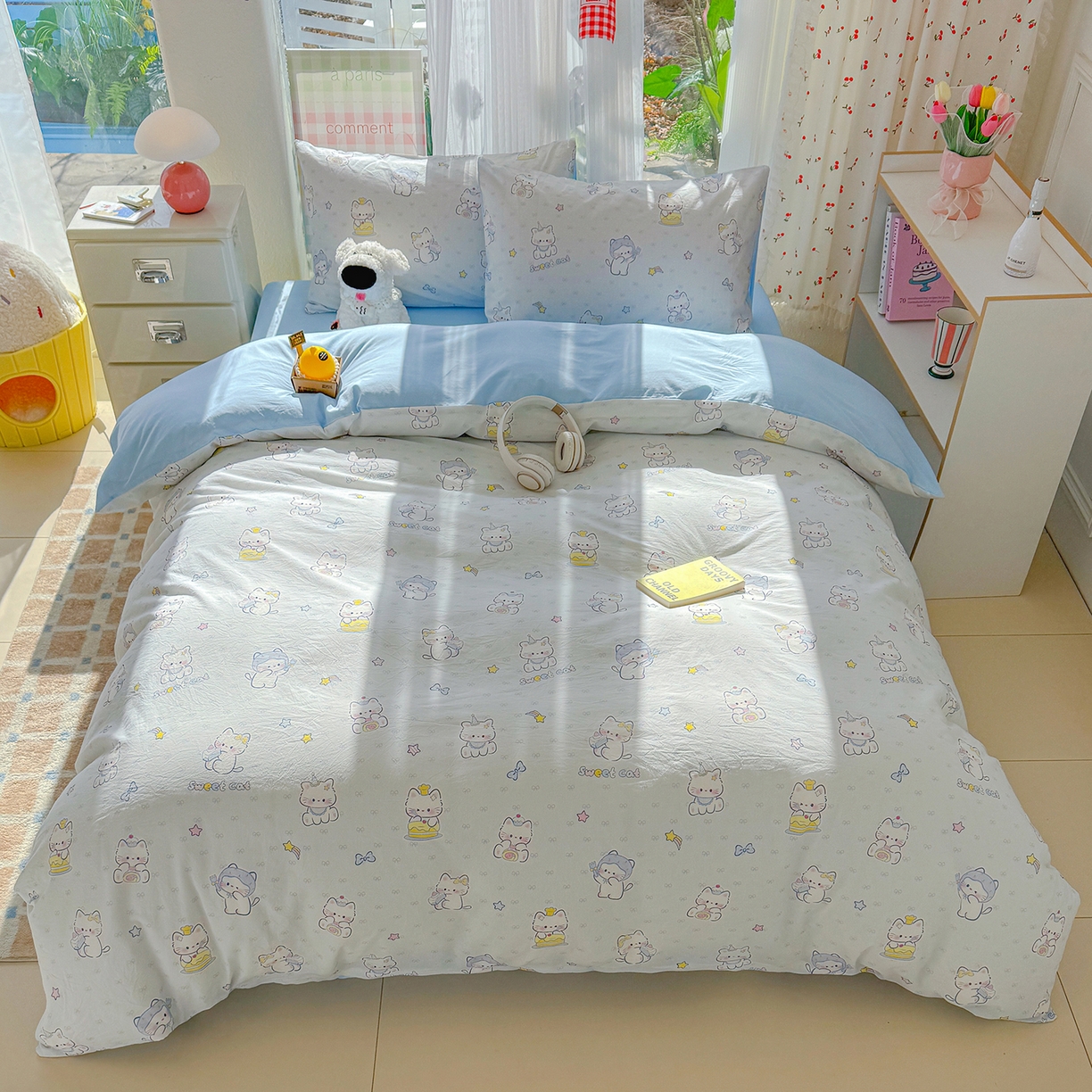 91家纺网 家纺一手货源 找家纺 颜选 2026新款仿棉105克加厚水洗棉四件套-有买家秀 星云奶芙猫