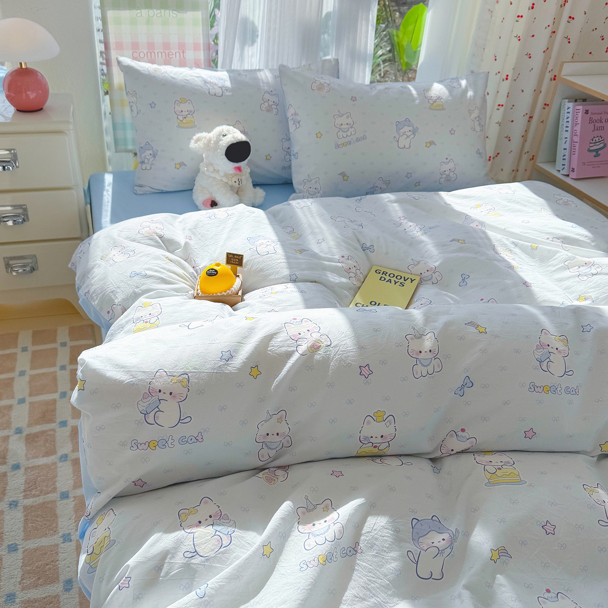 91家纺网 家纺一手货源 找家纺 颜选 2026新款仿棉105克加厚水洗棉四件套-有买家秀 星云奶芙猫