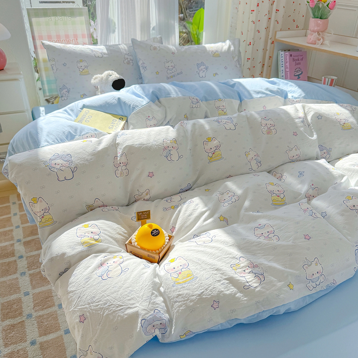 91家纺网 家纺一手货源 找家纺 颜选 2026新款仿棉105克加厚水洗棉四件套-有买家秀 星云奶芙猫