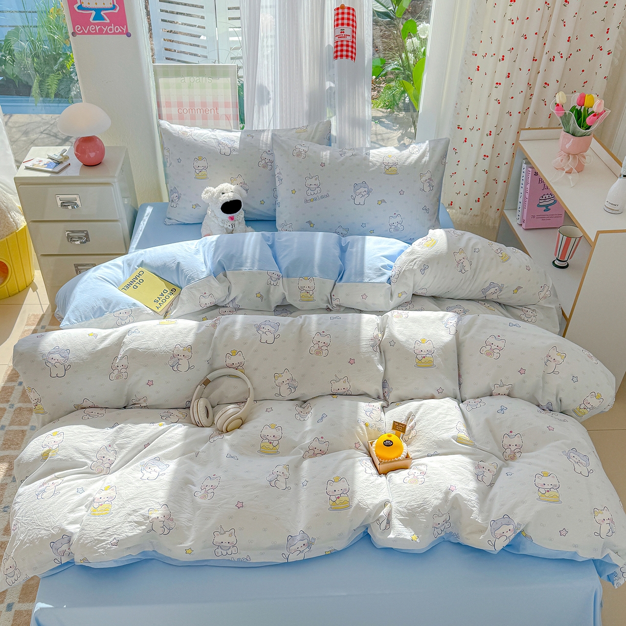 91家纺网 家纺一手货源 找家纺 颜选 2026新款仿棉105克加厚水洗棉四件套-有买家秀 星云奶芙猫