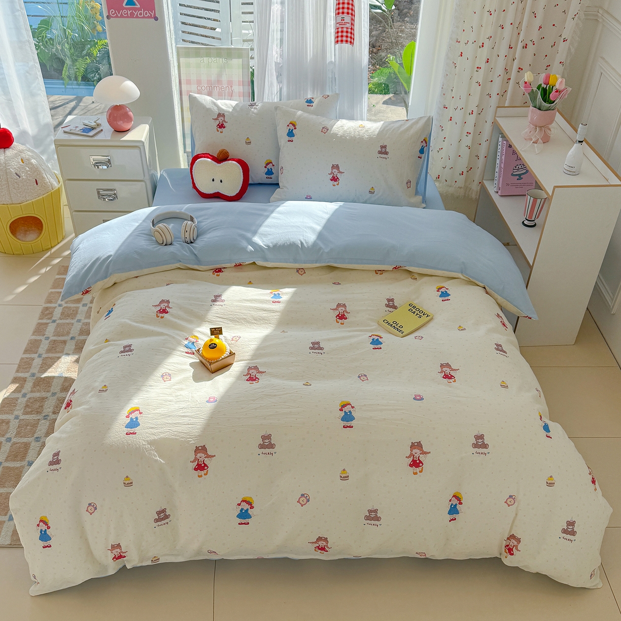 91家纺网 家纺一手货源 找家纺 颜选 2026新款仿棉105克加厚水洗棉四件套-有买家秀 小女孩