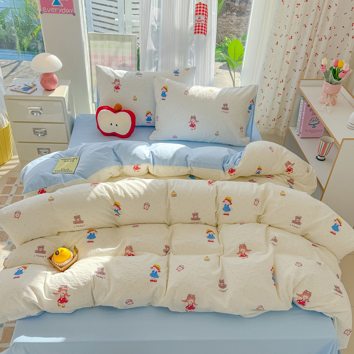 91家纺网 家纺一手货源 找家纺 颜选 2026新款仿棉105克加厚水洗棉四件套-有买家秀 小女孩