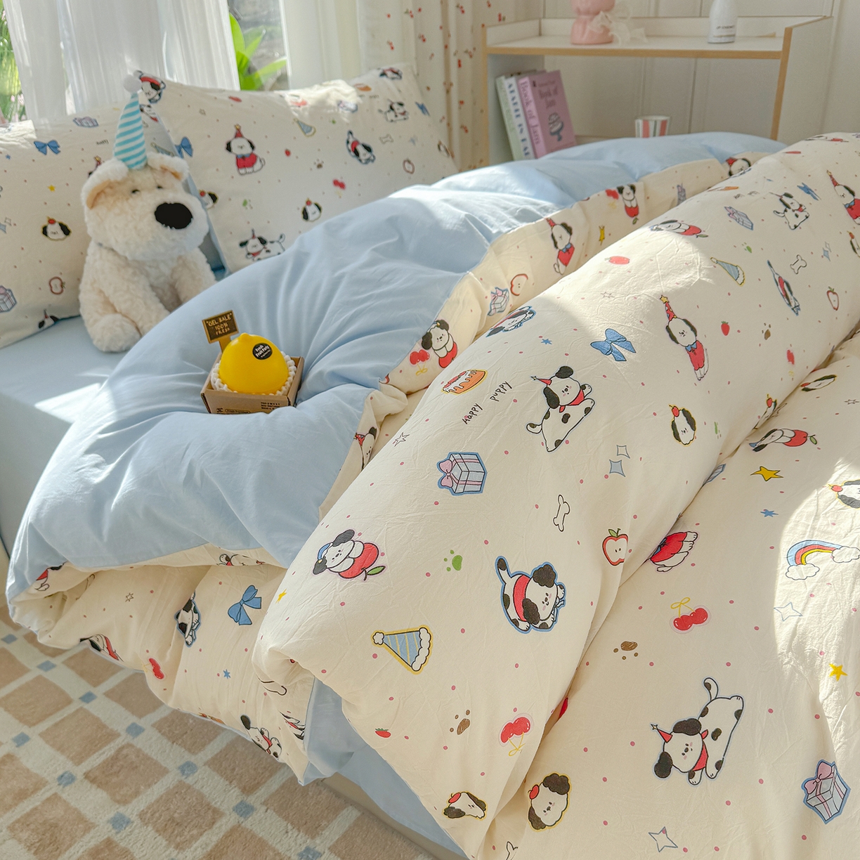 颜选 2026新款仿棉105克加厚水洗棉四件套-有买家秀 圣诞幸福小狗