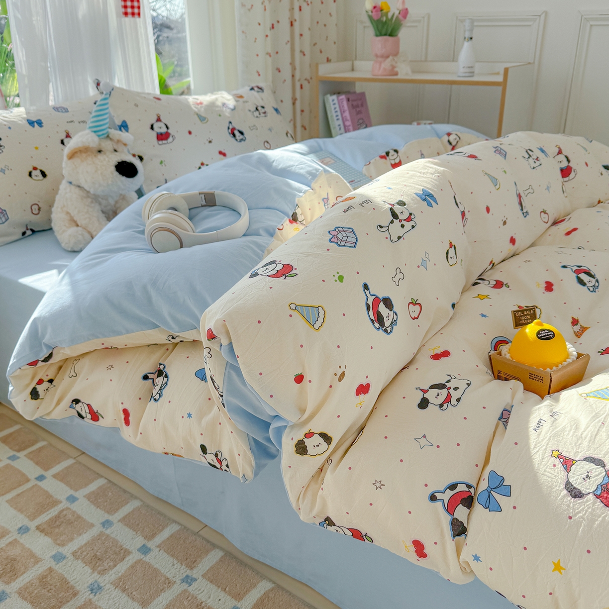 91家纺网 家纺一手货源 找家纺 颜选 2026新款仿棉105克加厚水洗棉四件套-有买家秀 圣诞幸福小狗