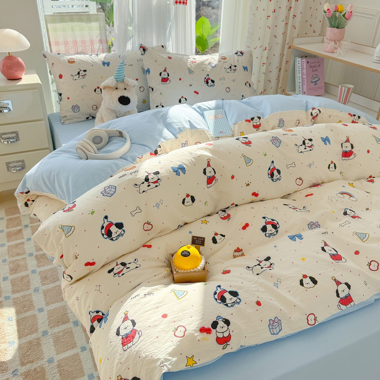 91家纺网 家纺一手货源 找家纺 颜选 2026新款仿棉105克加厚水洗棉四件套-有买家秀 圣诞幸福小狗