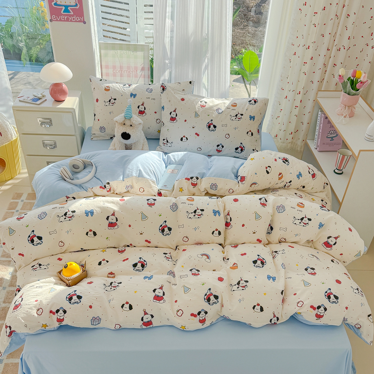 91家纺网 家纺一手货源 找家纺 颜选 2026新款仿棉105克加厚水洗棉四件套-有买家秀 圣诞幸福小狗