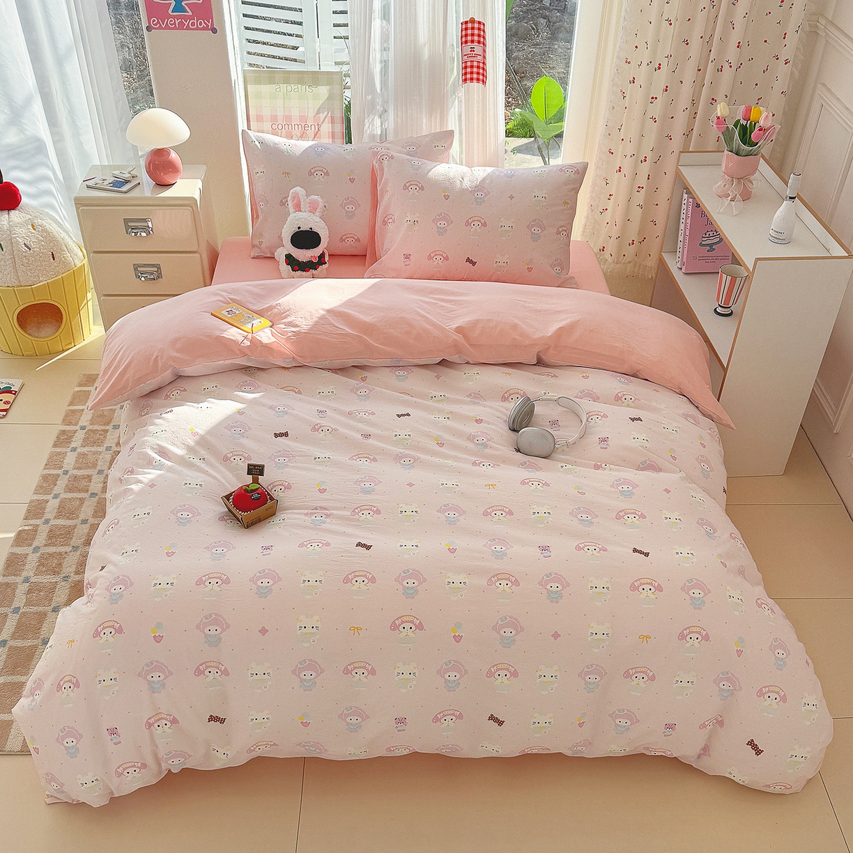 91家纺网 家纺一手货源 找家纺 颜选 2026新款仿棉105克加厚水洗棉四件套-有买家秀 少女萌宠