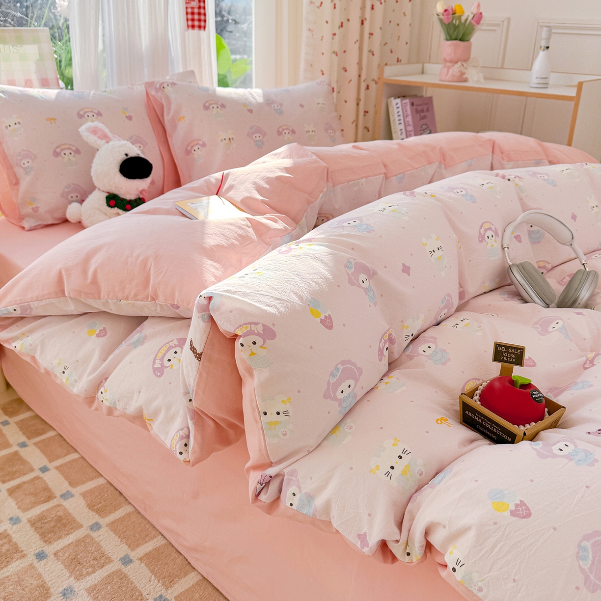 91家纺网 家纺一手货源 找家纺 颜选 2026新款仿棉105克加厚水洗棉四件套-有买家秀 少女萌宠