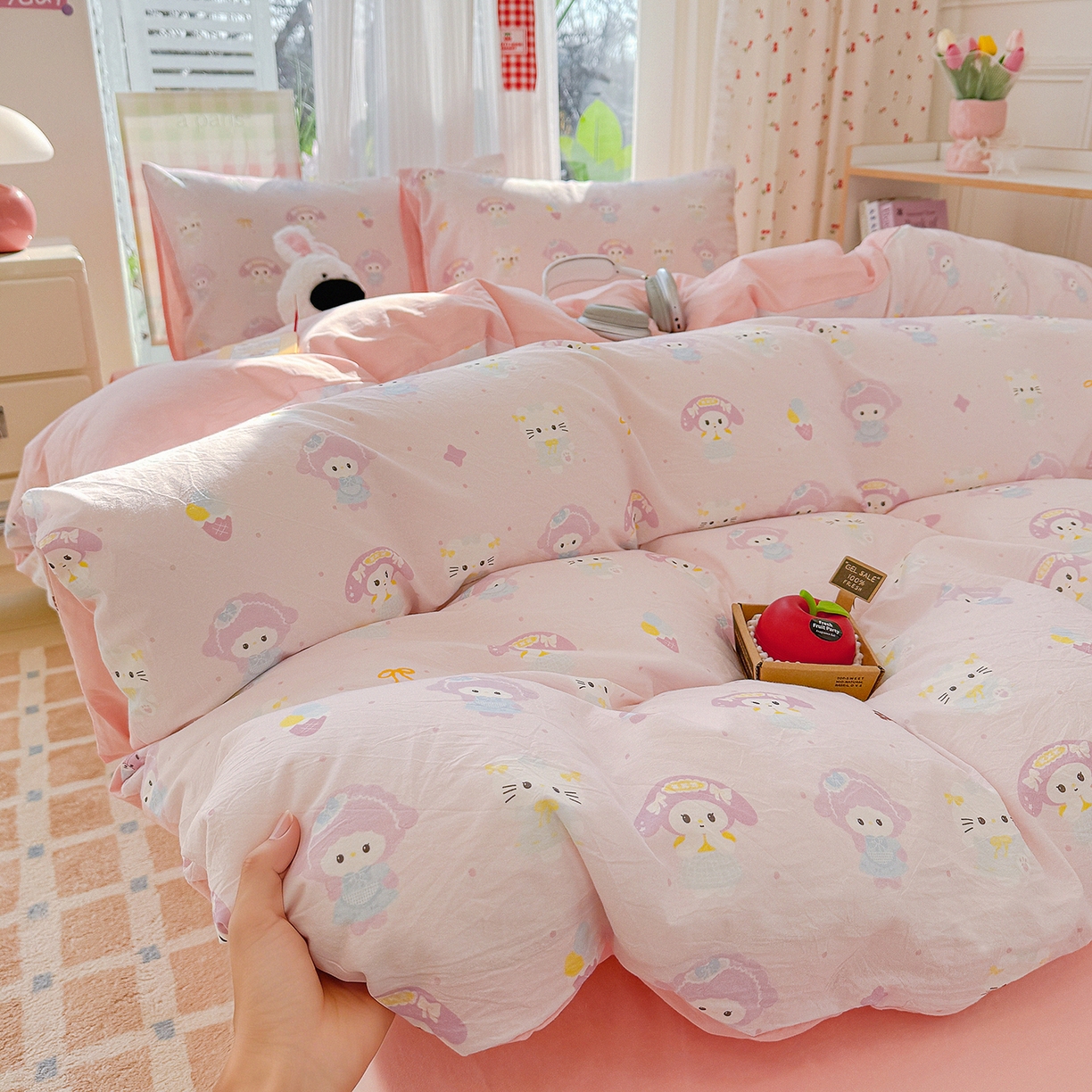 91家纺网 家纺一手货源 找家纺 颜选 2026新款仿棉105克加厚水洗棉四件套-有买家秀 少女萌宠