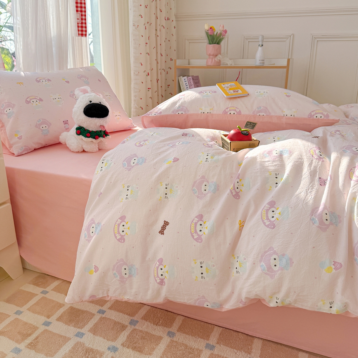 91家纺网 家纺一手货源 找家纺 颜选 2026新款仿棉105克加厚水洗棉四件套-有买家秀 少女萌宠