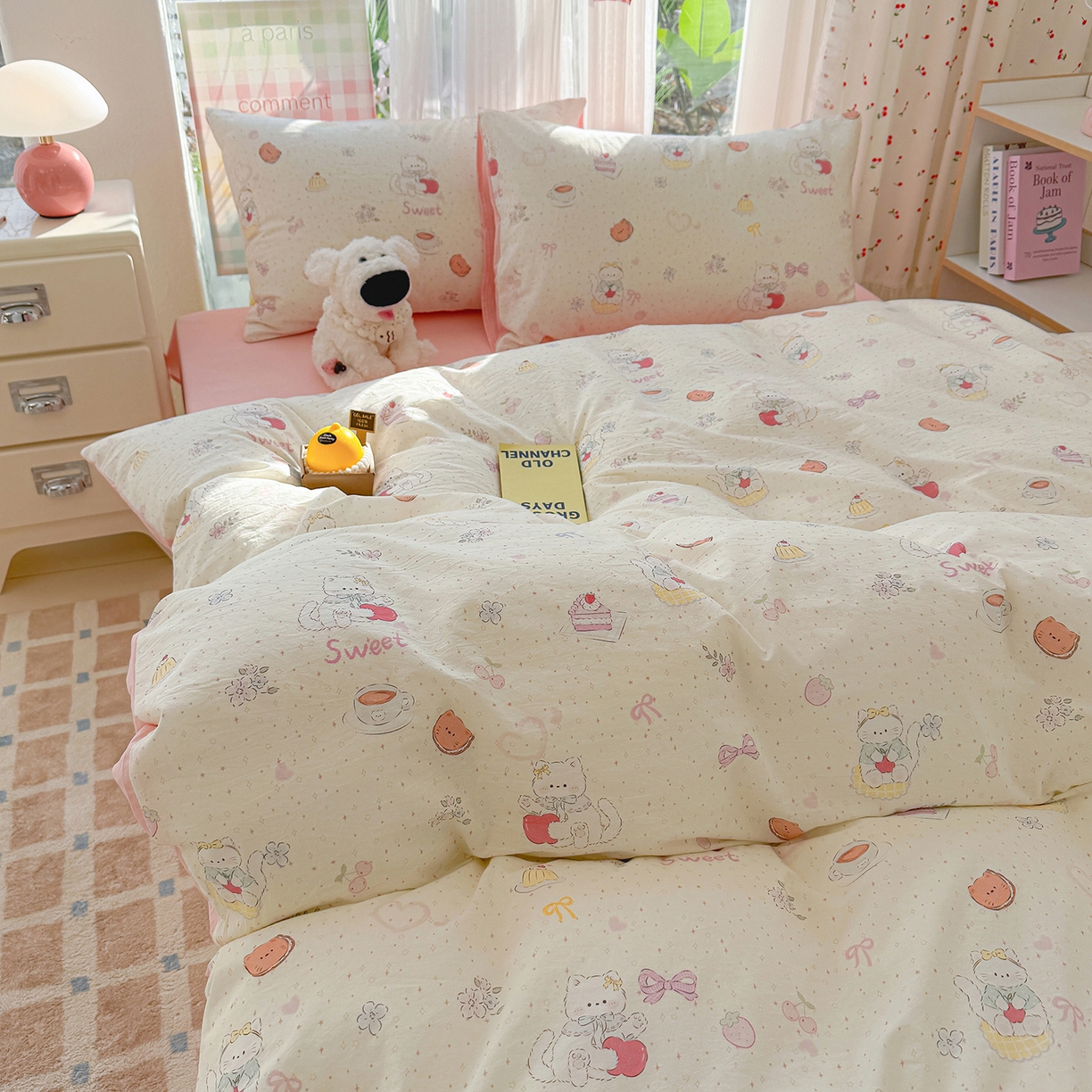 91家纺网 家纺一手货源 找家纺 颜选 2026新款仿棉105克加厚水洗棉四件套-有买家秀 甜心猫