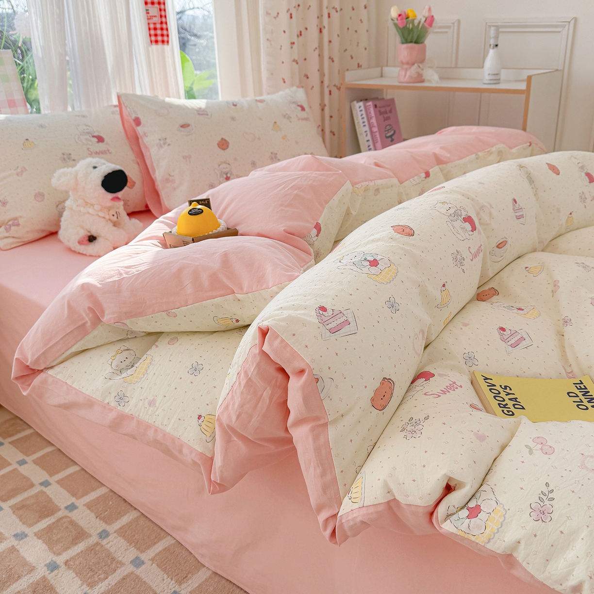 91家纺网 家纺一手货源 找家纺 颜选 2026新款仿棉105克加厚水洗棉四件套-有买家秀 甜心猫