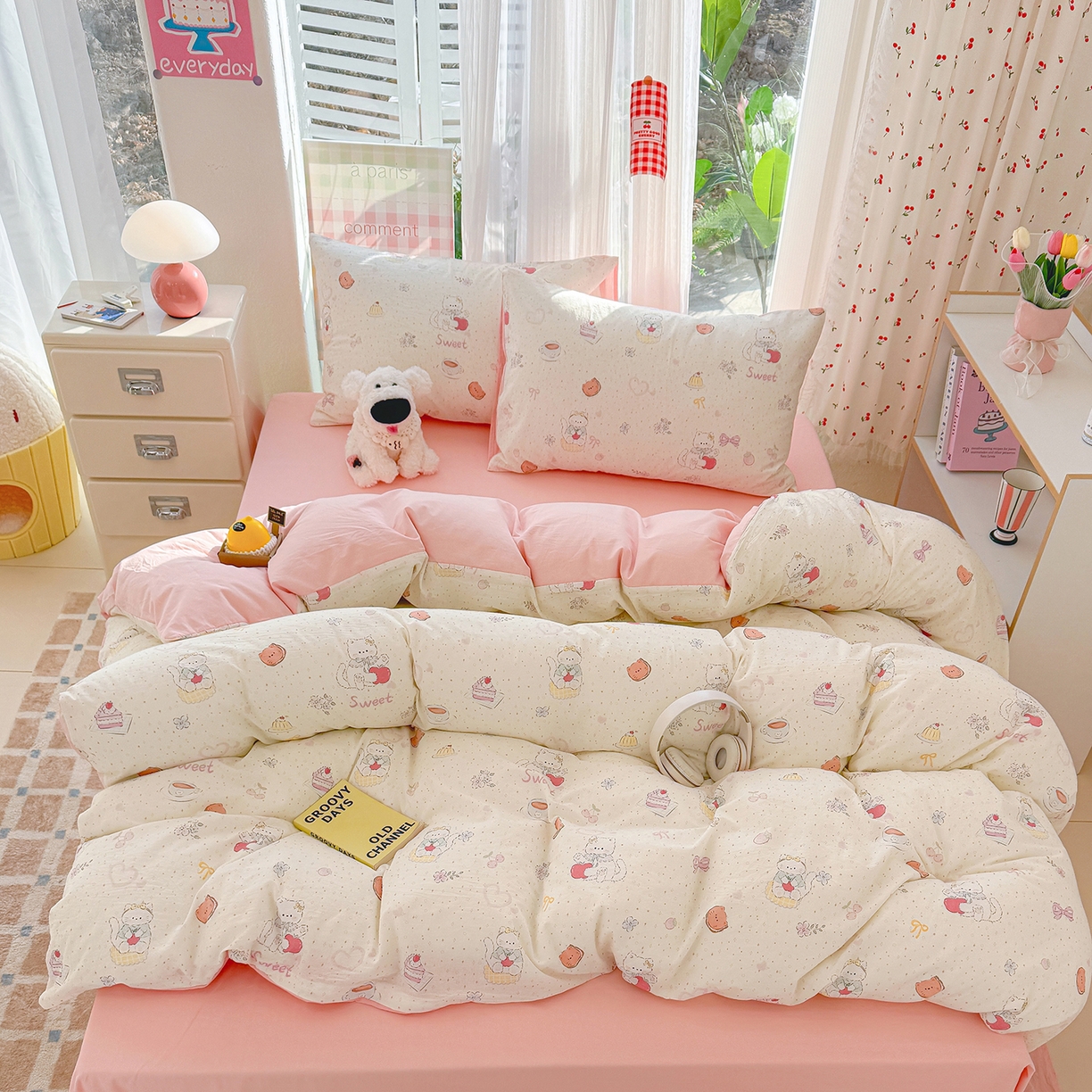 91家纺网 家纺一手货源 找家纺 颜选 2026新款仿棉105克加厚水洗棉四件套-有买家秀 甜心猫