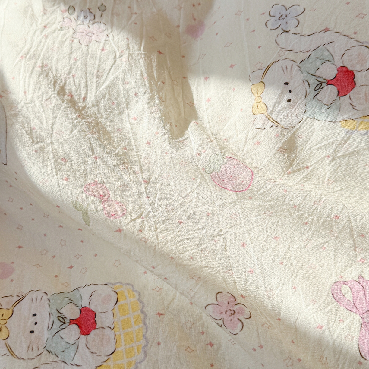 91家纺网 家纺一手货源 找家纺 颜选 2026新款仿棉105克加厚水洗棉四件套-有买家秀 甜心猫