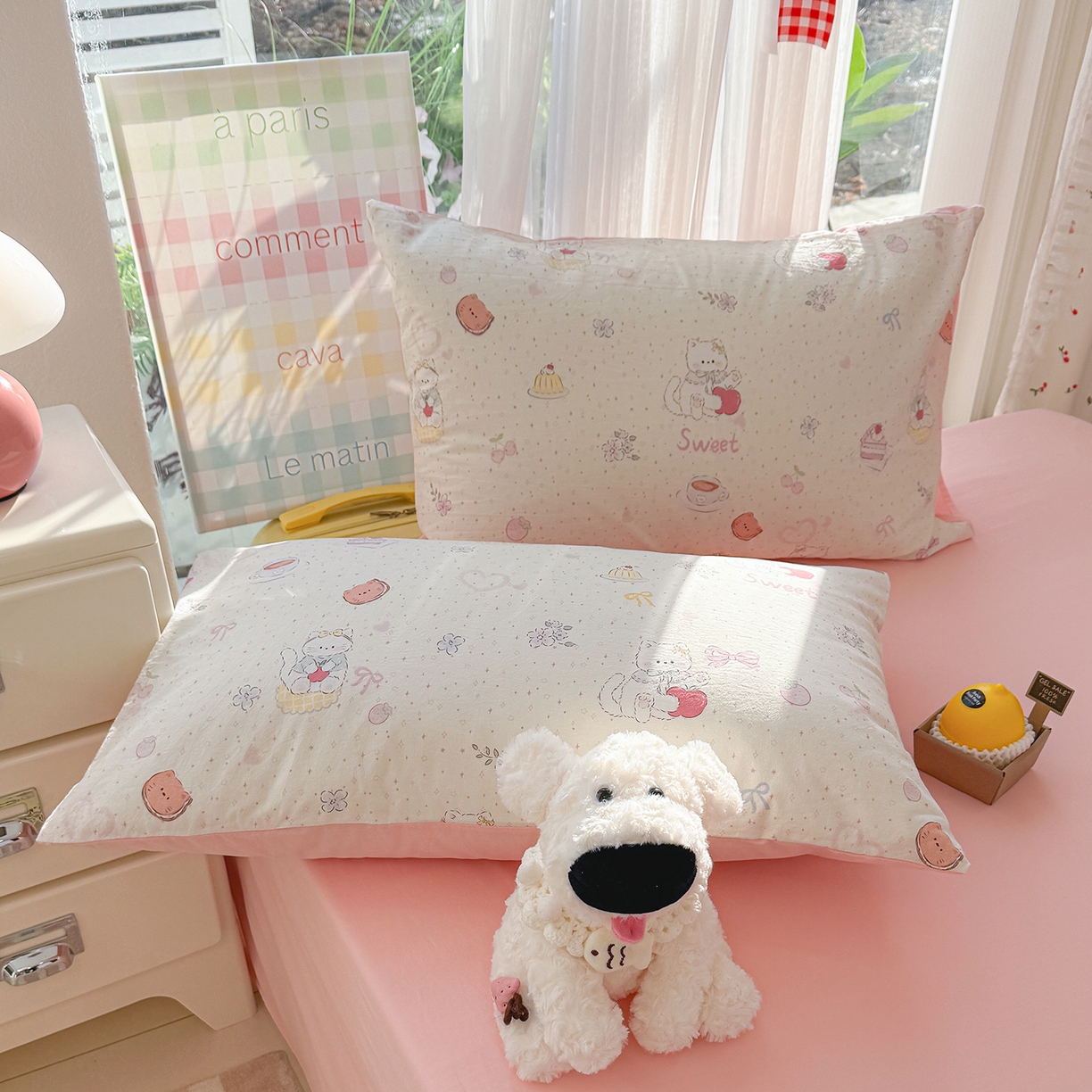 91家纺网 家纺一手货源 找家纺 颜选 2026新款仿棉105克加厚水洗棉四件套-有买家秀 甜心猫