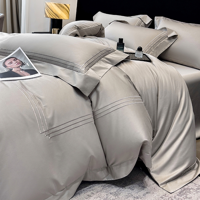 91家纺网 家纺一手货源 找家纺 星蕴家纺 2026新款100s贡缎长绒棉四件套-简爱 简爱-高级灰