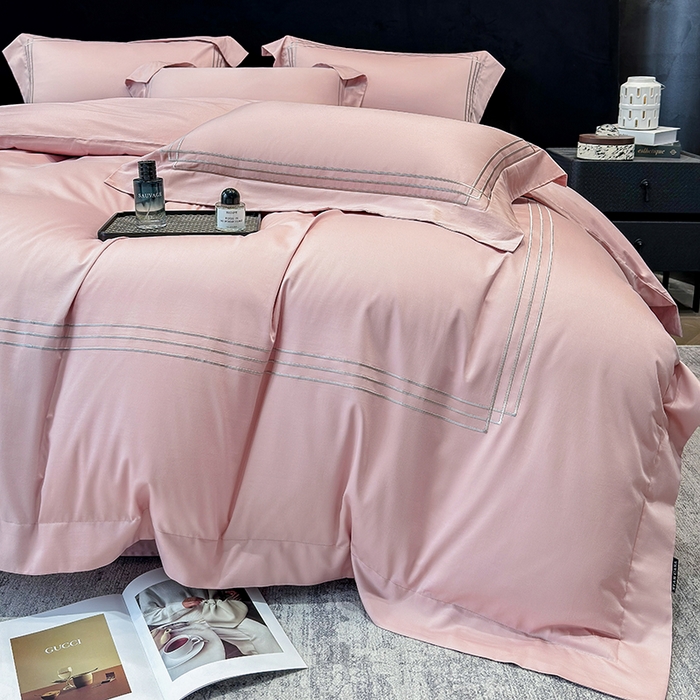 91家纺网 家纺一手货源 找家纺 星蕴家纺 2026新款100s贡缎长绒棉四件套-简爱 简爱-可可粉