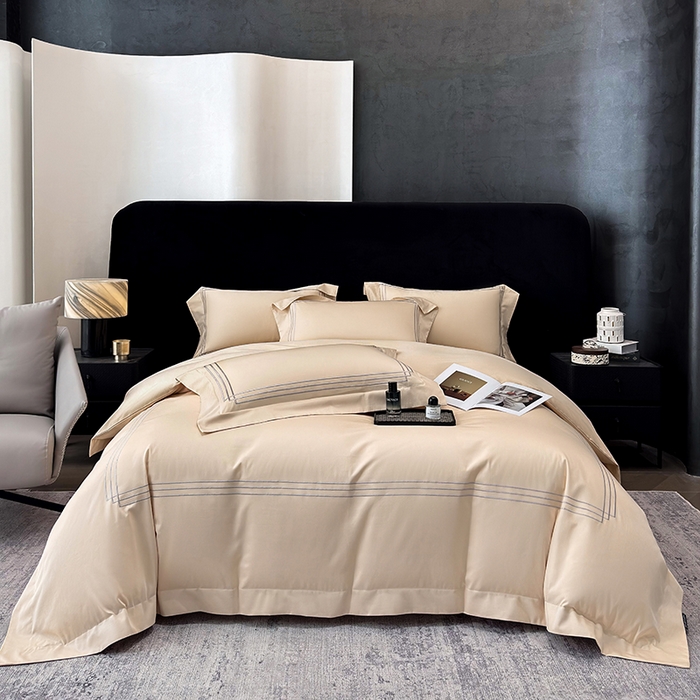 91家纺网 家纺一手货源 找家纺 星蕴家纺 2026新款100s贡缎长绒棉四件套-简爱 简爱-香槟金