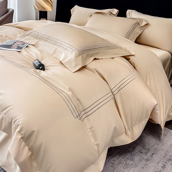 91家纺网 家纺一手货源 找家纺 星蕴家纺 2026新款100s贡缎长绒棉四件套-简爱 简爱-香槟金