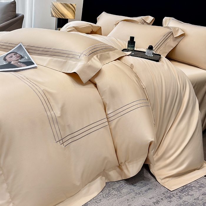 91家纺网 家纺一手货源 找家纺 星蕴家纺 2026新款100s贡缎长绒棉四件套-简爱 简爱-香槟金