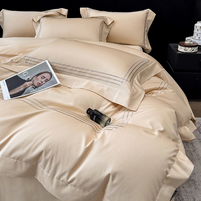 91家纺网 家纺一手货源 找家纺 星蕴家纺 2026新款100s贡缎长绒棉四件套-简爱 简爱-香槟金