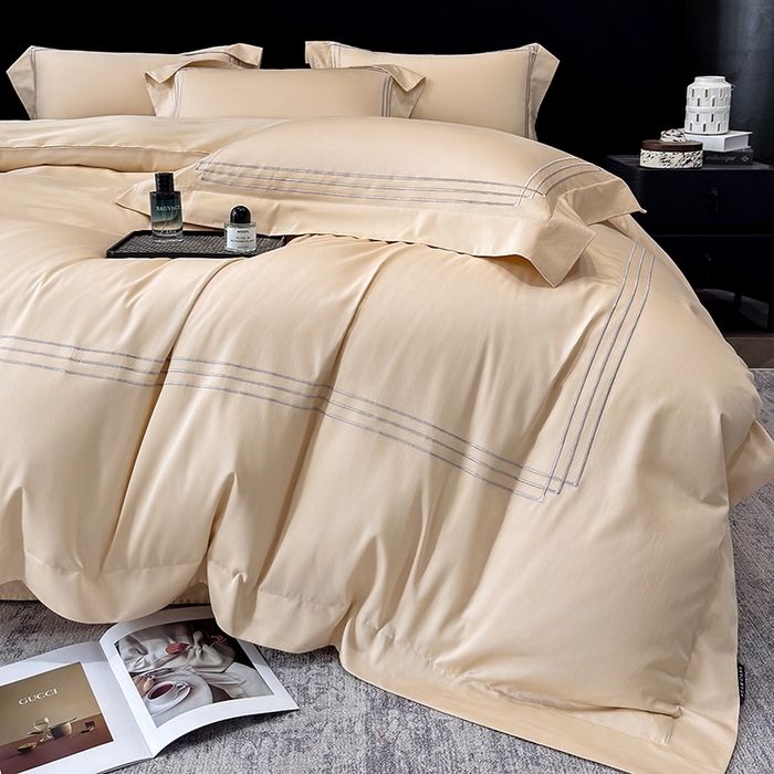 91家纺网 家纺一手货源 找家纺 星蕴家纺 2026新款100s贡缎长绒棉四件套-简爱 简爱-香槟金