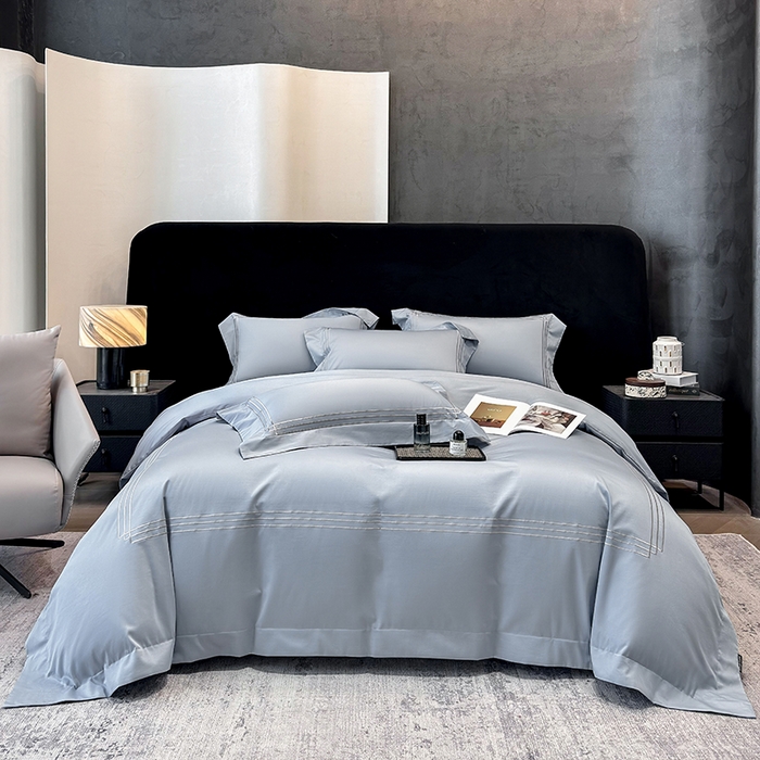 91家纺网 家纺一手货源 找家纺 星蕴家纺 2026新款100s贡缎长绒棉四件套-简爱 简爱-云山蓝