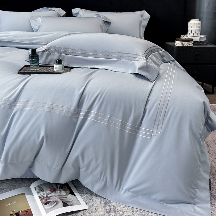 91家纺网 家纺一手货源 找家纺 星蕴家纺 2026新款100s贡缎长绒棉四件套-简爱 简爱-云山蓝