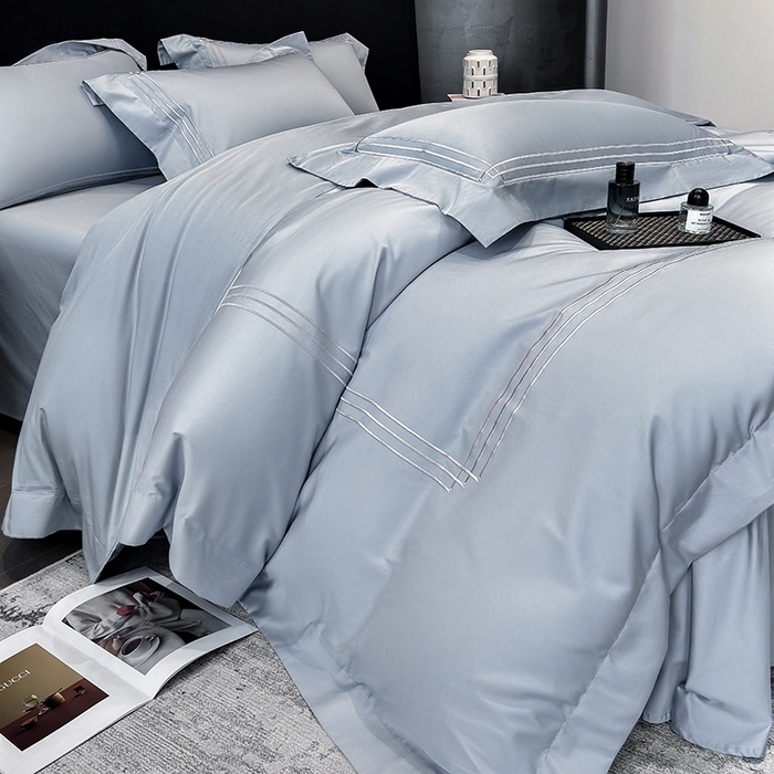 91家纺网 家纺一手货源 找家纺 星蕴家纺 2026新款100s贡缎长绒棉四件套-简爱 简爱-云山蓝