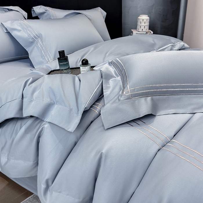 91家纺网 家纺一手货源 找家纺 星蕴家纺 2026新款100s贡缎长绒棉四件套-简爱 简爱-云山蓝