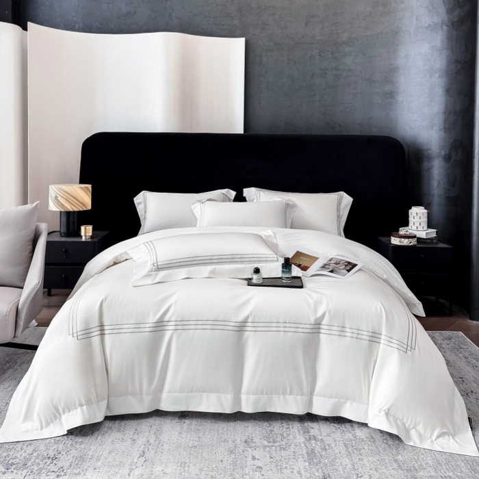 91家纺网 家纺一手货源 找家纺 星蕴家纺 2026新款100s贡缎长绒棉四件套-简爱 简爱-珍珠白