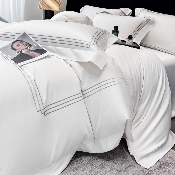 91家纺网 家纺一手货源 找家纺 星蕴家纺 2026新款100s贡缎长绒棉四件套-简爱 简爱-珍珠白