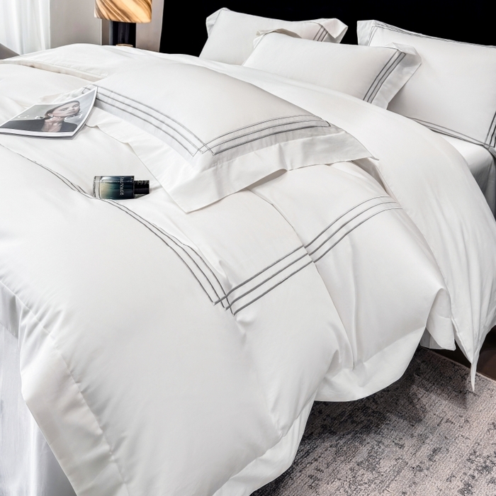 91家纺网 家纺一手货源 找家纺 星蕴家纺 2026新款100s贡缎长绒棉四件套-简爱 简爱-珍珠白