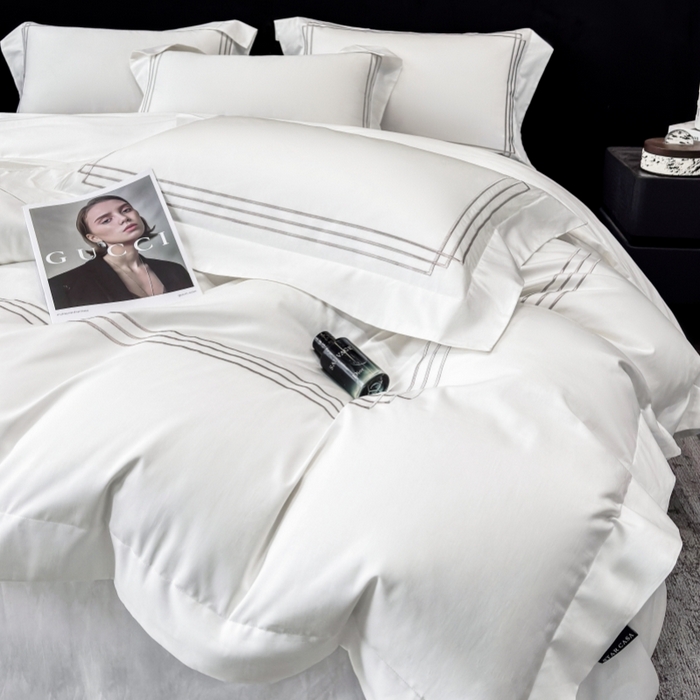 91家纺网 家纺一手货源 找家纺 星蕴家纺 2026新款100s贡缎长绒棉四件套-简爱 简爱-珍珠白