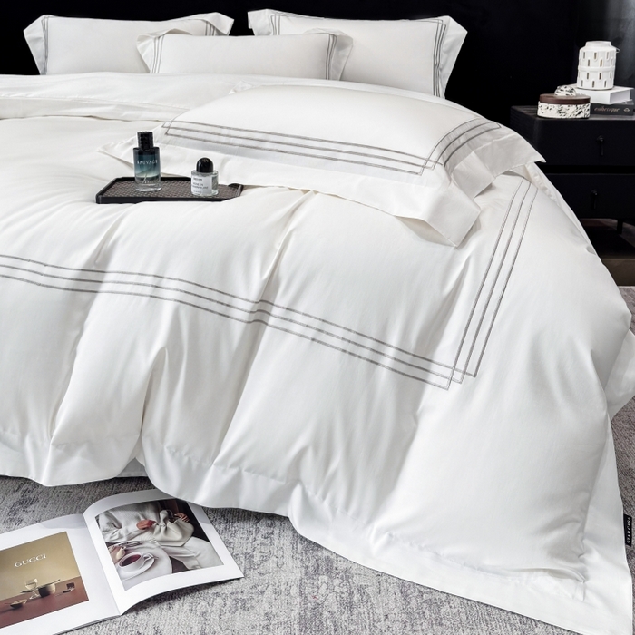 91家纺网 家纺一手货源 找家纺 星蕴家纺 2026新款100s贡缎长绒棉四件套-简爱 简爱-珍珠白