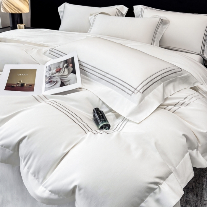 91家纺网 家纺一手货源 找家纺 星蕴家纺 2026新款100s贡缎长绒棉四件套-简爱 简爱-珍珠白