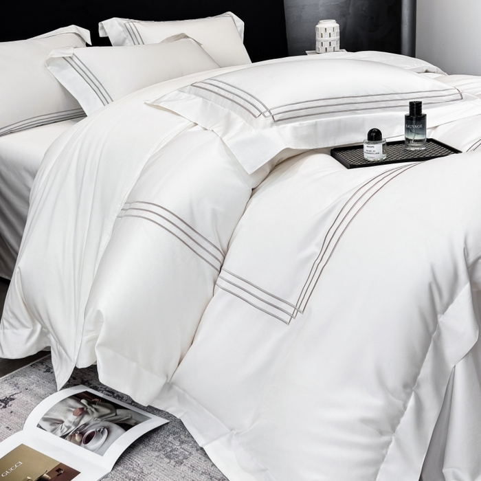 91家纺网 家纺一手货源 找家纺 星蕴家纺 2026新款100s贡缎长绒棉四件套-简爱 简爱-珍珠白