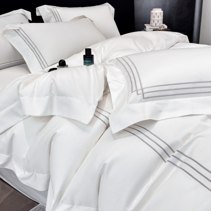 91家纺网 家纺一手货源 找家纺 星蕴家纺 2026新款100s贡缎长绒棉四件套-简爱 简爱-珍珠白