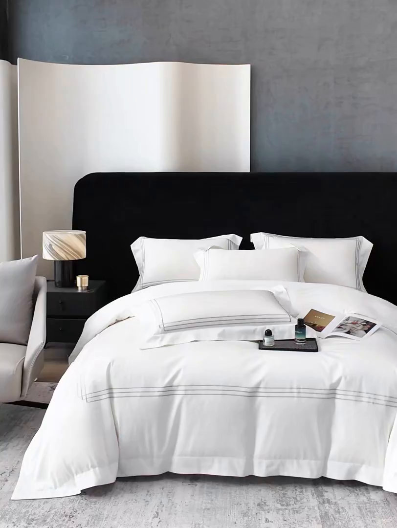 91家纺网 家纺一手货源 找家纺 星蕴家纺 2026新款100s贡缎长绒棉四件套-简爱 简爱-珍珠白