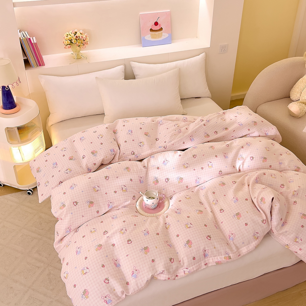 91家纺网 家纺一手货源 找家纺 DoDo 兜兜 2026新款全棉纯棉小温暖双层纱单被套单品被套被套单件（可定做尺寸） 格子兔